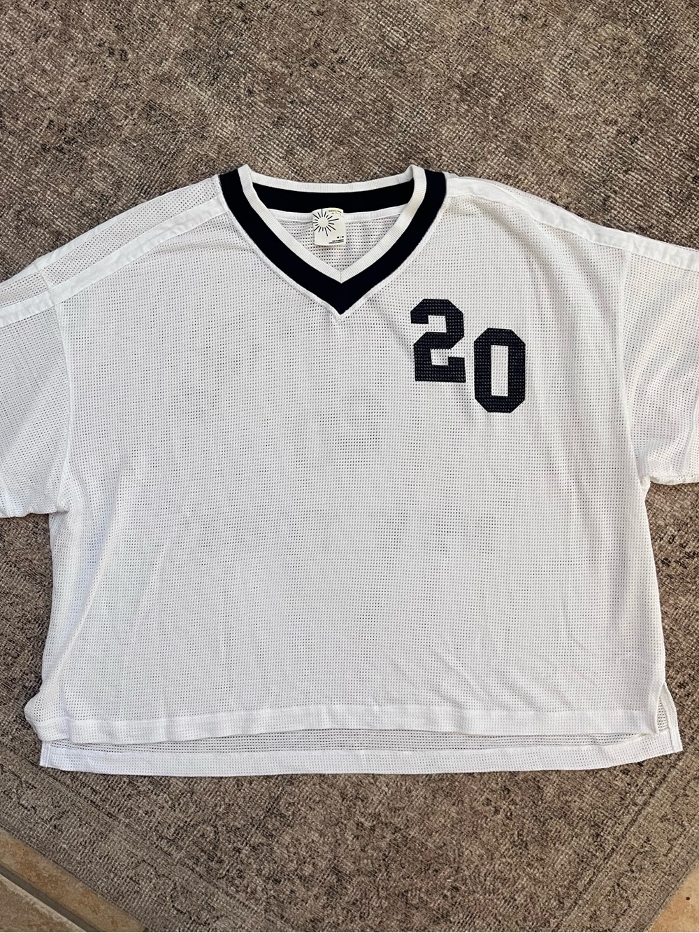 aerie Offline oversized White Mesh Jersey with Navy '20 Graphic M